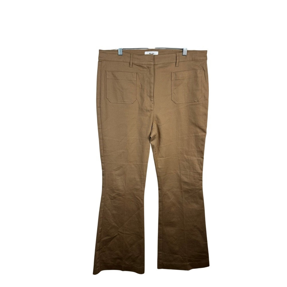 Reiss Flare Trousers Women Size 12 Brown Excellent Patch Pocket Cotton Blend